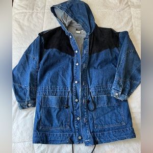 Vintage Corniche Denim Jacket with Suede Shoulder and Hood
